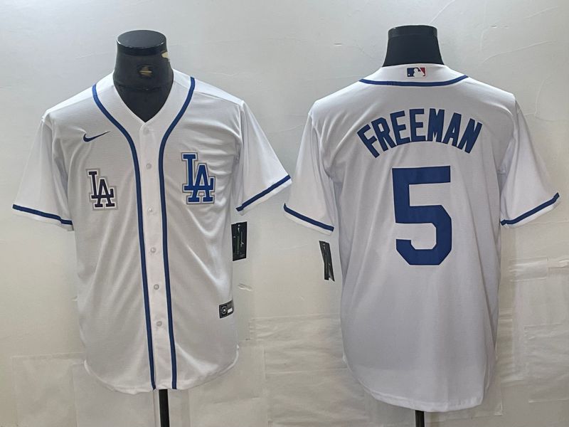 Men Los Angeles Dodgers 5 Freeman White Second generation joint name Nike 2024 MLB Jersey style 2